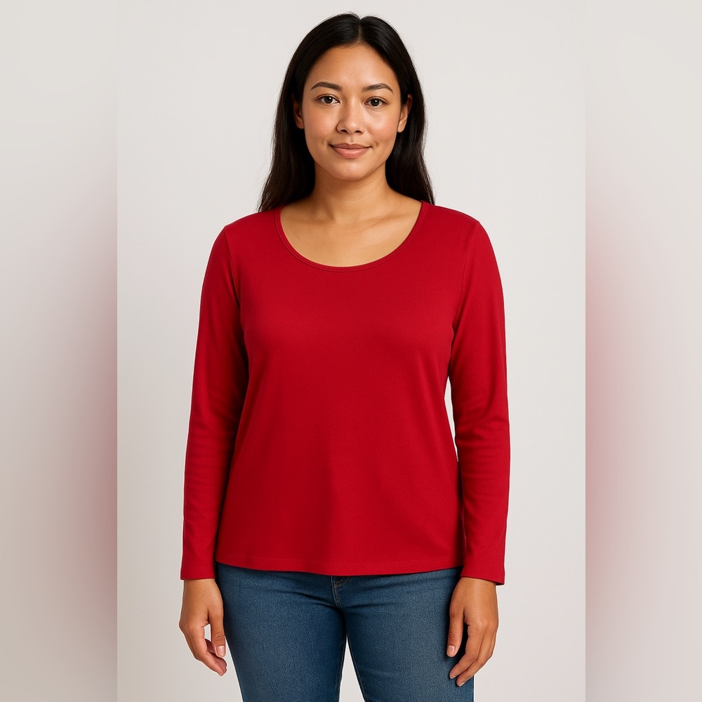 *Liz Claiborne Red Long Sleeve Scoop Neck Tee Women’s XL 100% Cotton